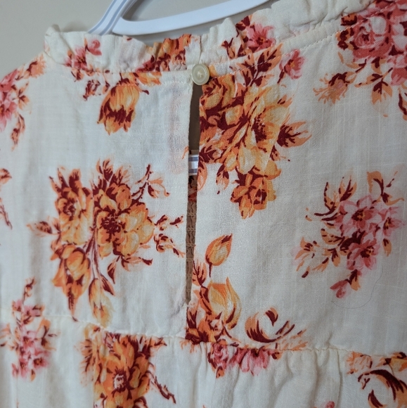 Loft Women Size S White Orange Floral Smock Ruffle Flowy Lined Dress - Picture 8 of 12